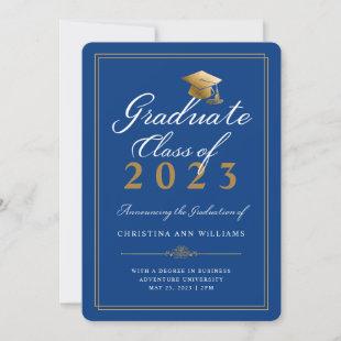 Elegant White Gold Script Royal College Graduation Announcement
