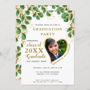 Elegant White Green Gold Greenery 2023 Graduation Invitation