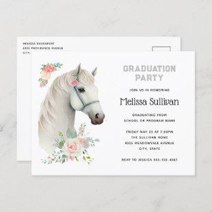 Elegant White Horse Boho Floral Graduation Invite