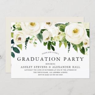 Elegant White Roses Beautiful Graduation Party Invitation