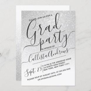 Elegant White Sparkly Glitter Ombre Graduation Invitation
