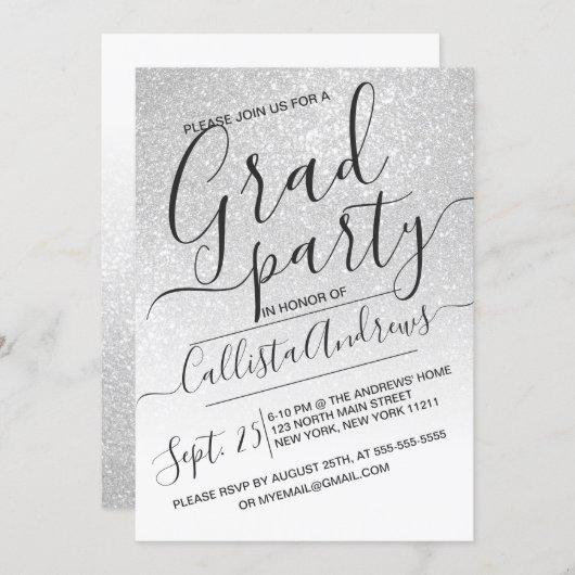 Elegant White Sparkly Glitter Ombre Graduation Invitation