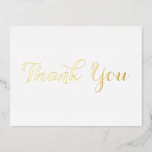 Elegant White Stylish Faux Gold Script Thank You Foil Invitation Postcard