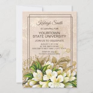 Elegant WhiteGold Floral Ivory Damask Trunk Party Invitation