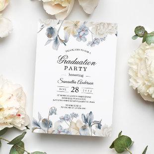 Elegant Winter Blue And White Flowers Invitation