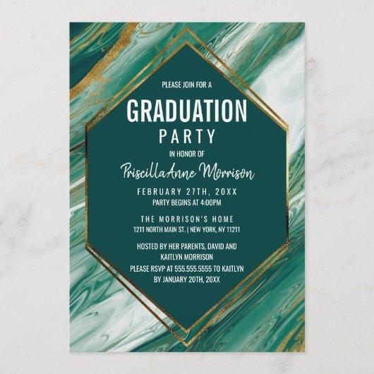 Emerald Gold Abstract Agate Marble Graduation Invitation