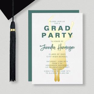 Emerald Green Gold Foil Graduation Party Foil Invitation