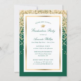 Emerald Green Gold Photo Graduation Party Invitation