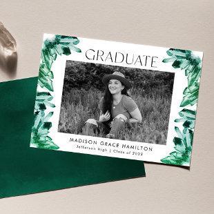Emerald Green Watercolor Crystal Photo Graduation Announcement