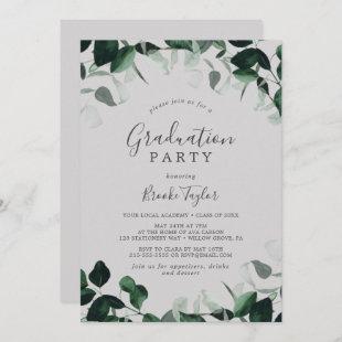 Emerald Greenery | Gray Graduation Party Invitation
