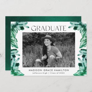 Emerald Watercolor Crystal Photo Graduation Party Invitation