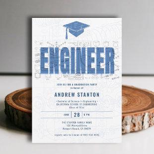 Engineering Graduation Engineer Cap White Party Invitation