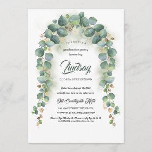 Eucalyptus and Gold Greenery Graduation Party Invitation