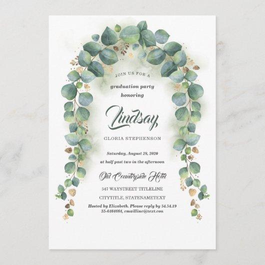 Eucalyptus and Gold Greenery Graduation Party Invitation