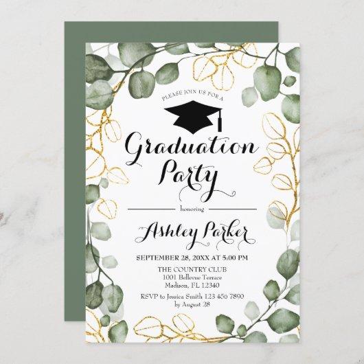 Eucalyptus Foliage Wreath Graduation Party Invitation