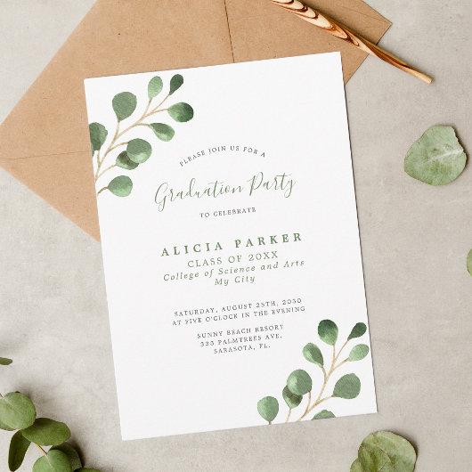 Eucalyptus greenery leaves graduation party invitation