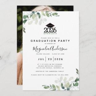 Eucalyptus Greenery Photo Graduation Party Invitation