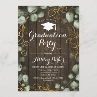 Eucalyptus Rustic Wood Wreath Graduation Party Invitation