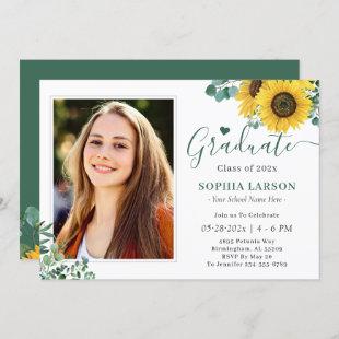 Eucalyptus Sunflowers Photo Graduation Celebration Invitation