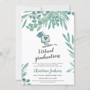 Eucalyptus watercolor cap photo virtual graduation invitation