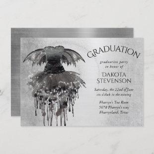 Evil Fairy Wing Gown | Black Silver Graduation Invitation