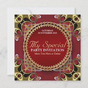 Exotic Red Gold Lace Special Party Invitation