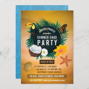 Exotic Tropical Beach Graduation Party Invitation