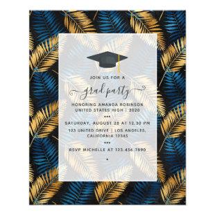 Exotic Tropical Blue and Gold Graduation Party Flyer