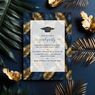 Exotic Tropical Blue and Gold Graduation Party Invitation