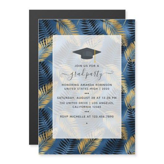Exotic Tropical Blue and Gold Graduation Party Magnetic Invitation