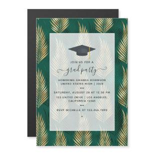 Exotic Tropical Green and Gold Graduation Party Magnetic Invitation