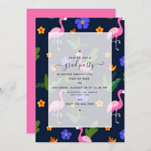 Exotic Tropical Pink Flamingo Graduation Party Invitation
