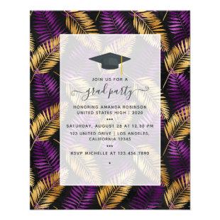 Exotic Tropical Purple and Gold Graduation Party Flyer