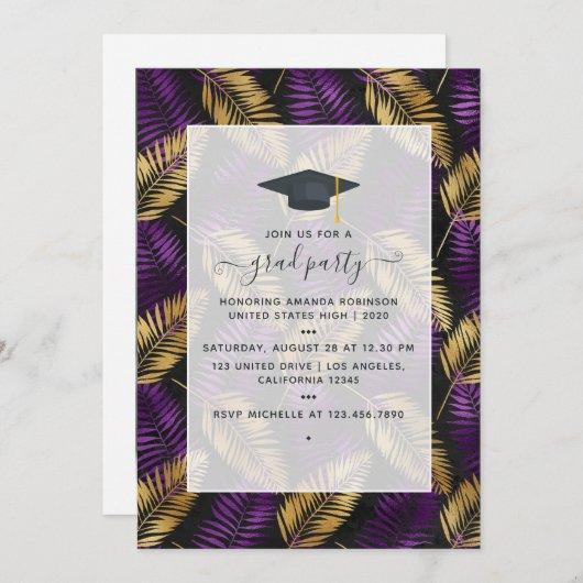 Exotic Tropical Purple and Gold Graduation Party Invitation