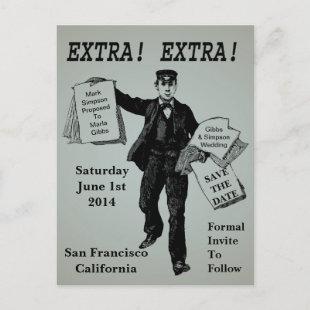 Extra! Extra! Vintage Newspaper Save The Date Announcement Postcard