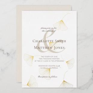 Falling Gold Ginkgo Leaves Elegant Wedding Foil Invitation