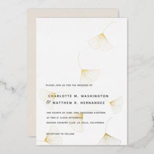 Falling Gold Ginkgo Leaves Fall Wedding Foil Invitation