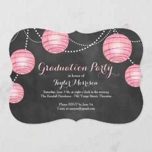 Fancy Pink Lantern Graduation Invitation