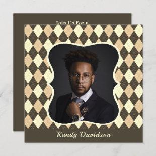 Fathers Day Photo Brown Tan Argyle Dinner Party Invitation