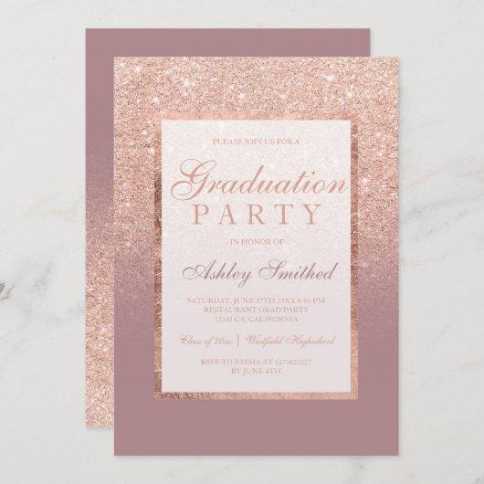 Faux dusty rose gold glitter Graduation party Invitation