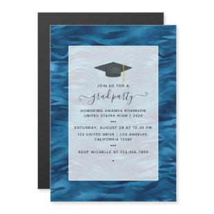 Faux Foil Blue Tiger Stripes Graduation Party Magnetic Invitation