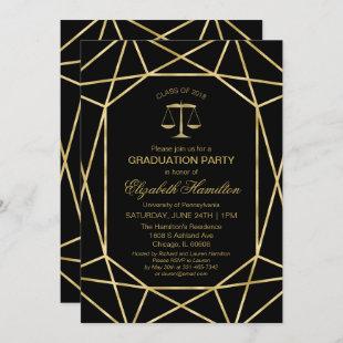 Faux Foil Gold Geometric Law School Grad Party Invitation
