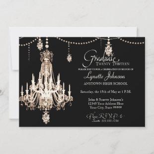 FAUX French Crystal Chandelier Draped Pearls Party Invitation