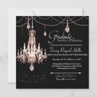 FAUX French Crystal Chandelier Draped Pearls Party Invitation