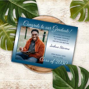 Faux Glossy Teal Blue Graduation Announcement Postcard
