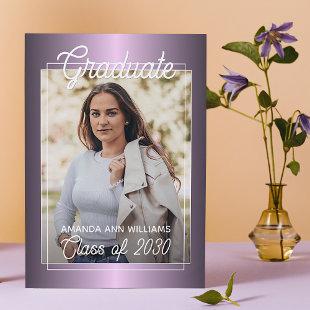 Faux Glossy Violet Purple Graduation Announcement Postcard