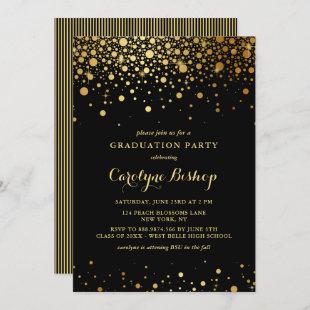 Faux Gold Confetti Black Graduation Invitation