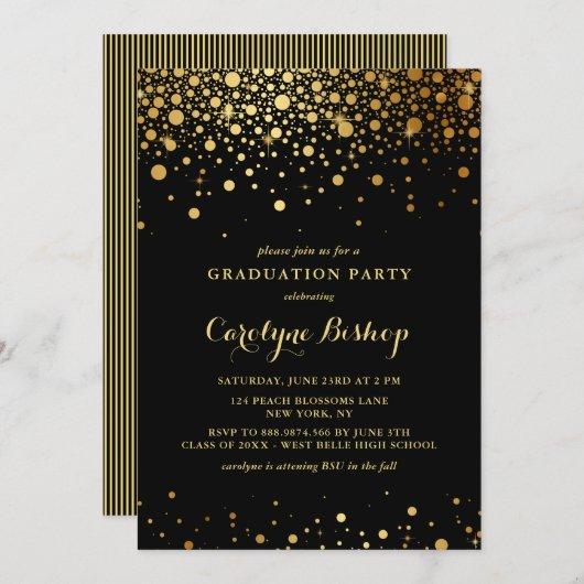 Faux Gold Confetti Black Graduation Invitation