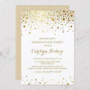 Faux Gold Confetti Dots Graduation Party Invitation