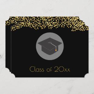 Faux Gold Confetti & Graduation Cap Class of 20xx Invitation